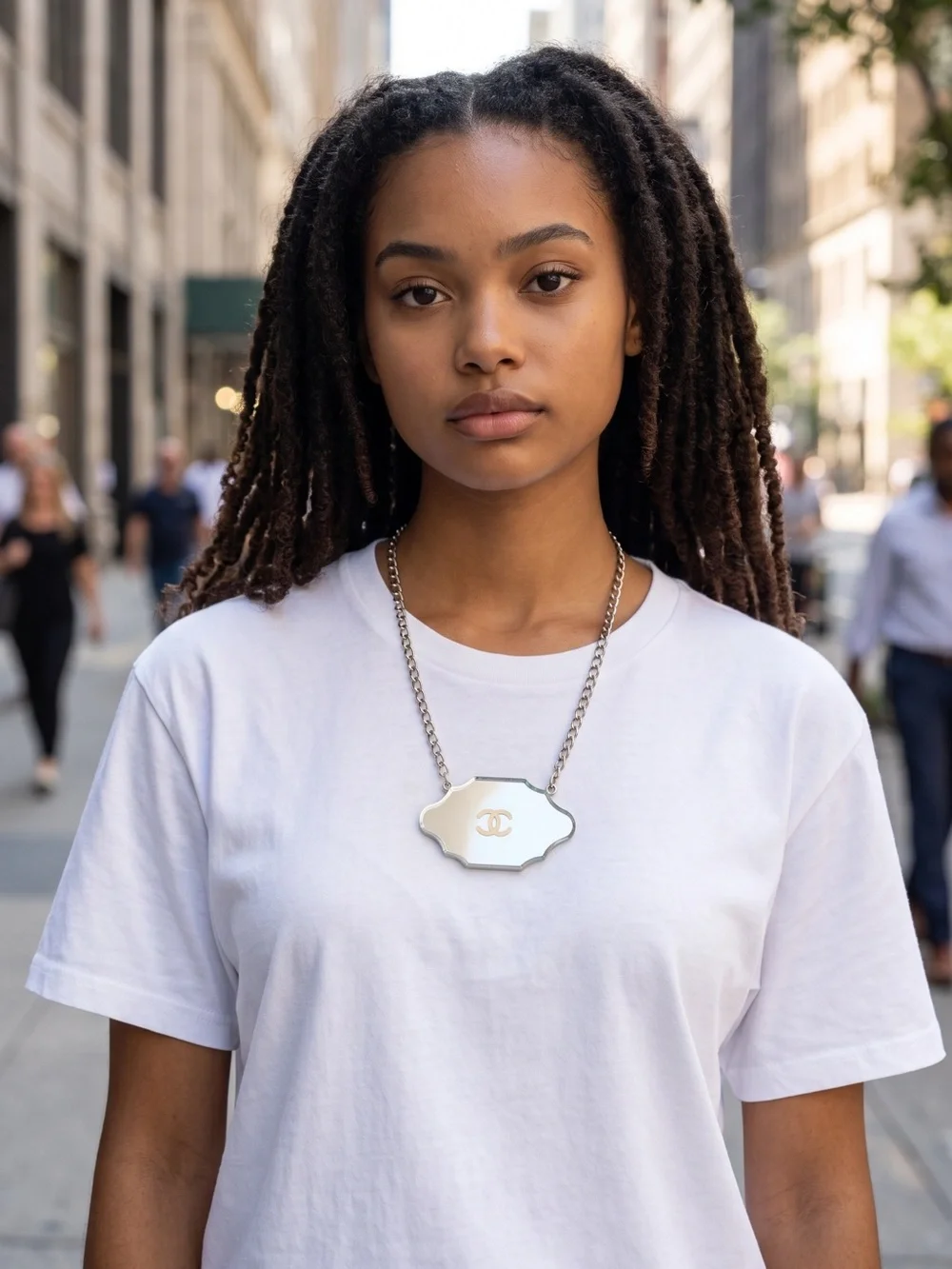 AUTHENTIC CHANEL CC Mirror Pendant Silver Necklace